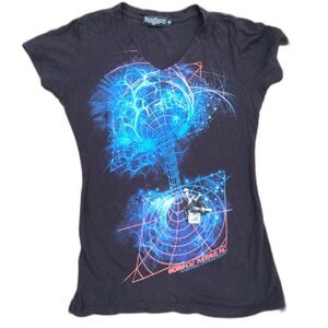 Imaginary Foundation Short Sleeve V Neck Black Tee Wormhole Size Small